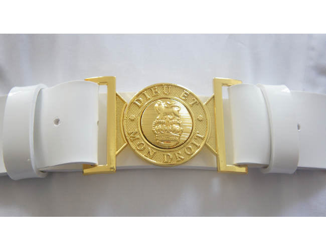 White PVC parade belt with gold service buckle